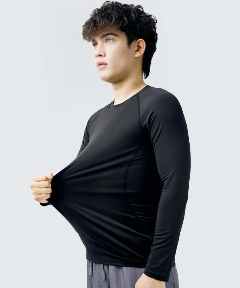 Men's quick-dry long-sleeve underscrub — black stretch