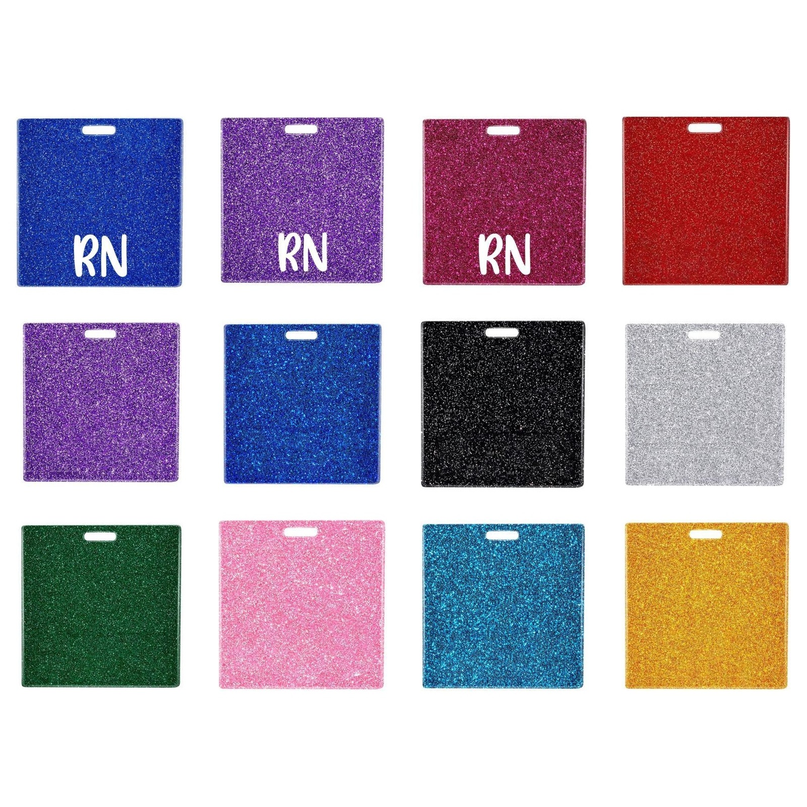 RN badge buddy cards in twelve glitter colourways