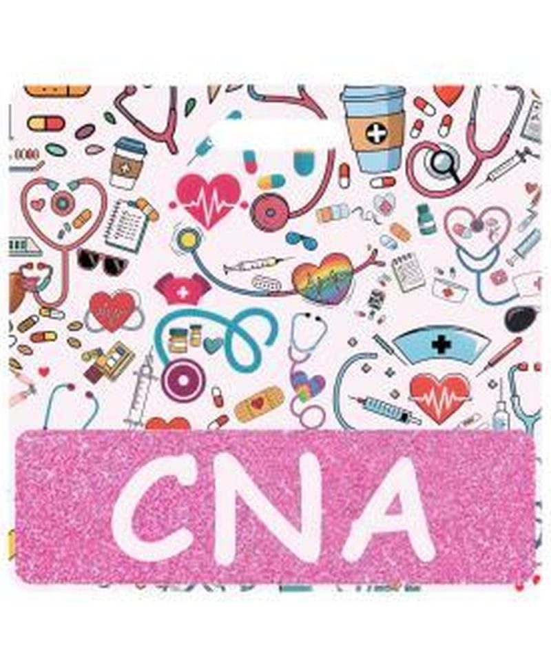 CNA badge buddy card in pink glitter with badge reel