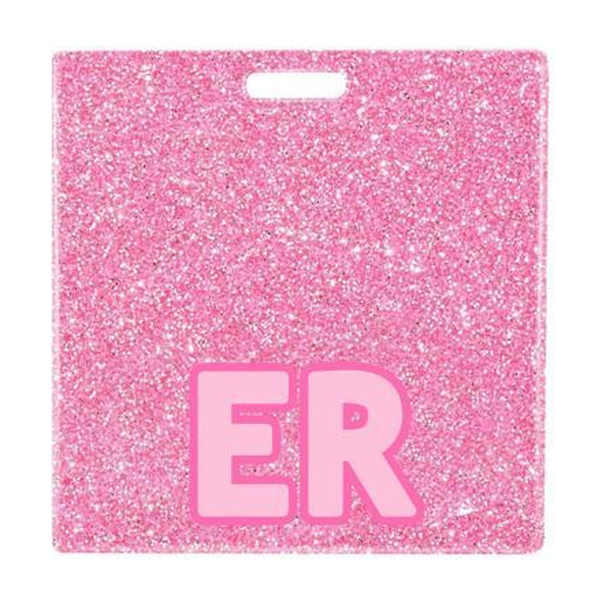 ER badge buddy card in pink glitter with badge reel
