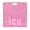 ICU badge buddy card in pink glitter with badge reel