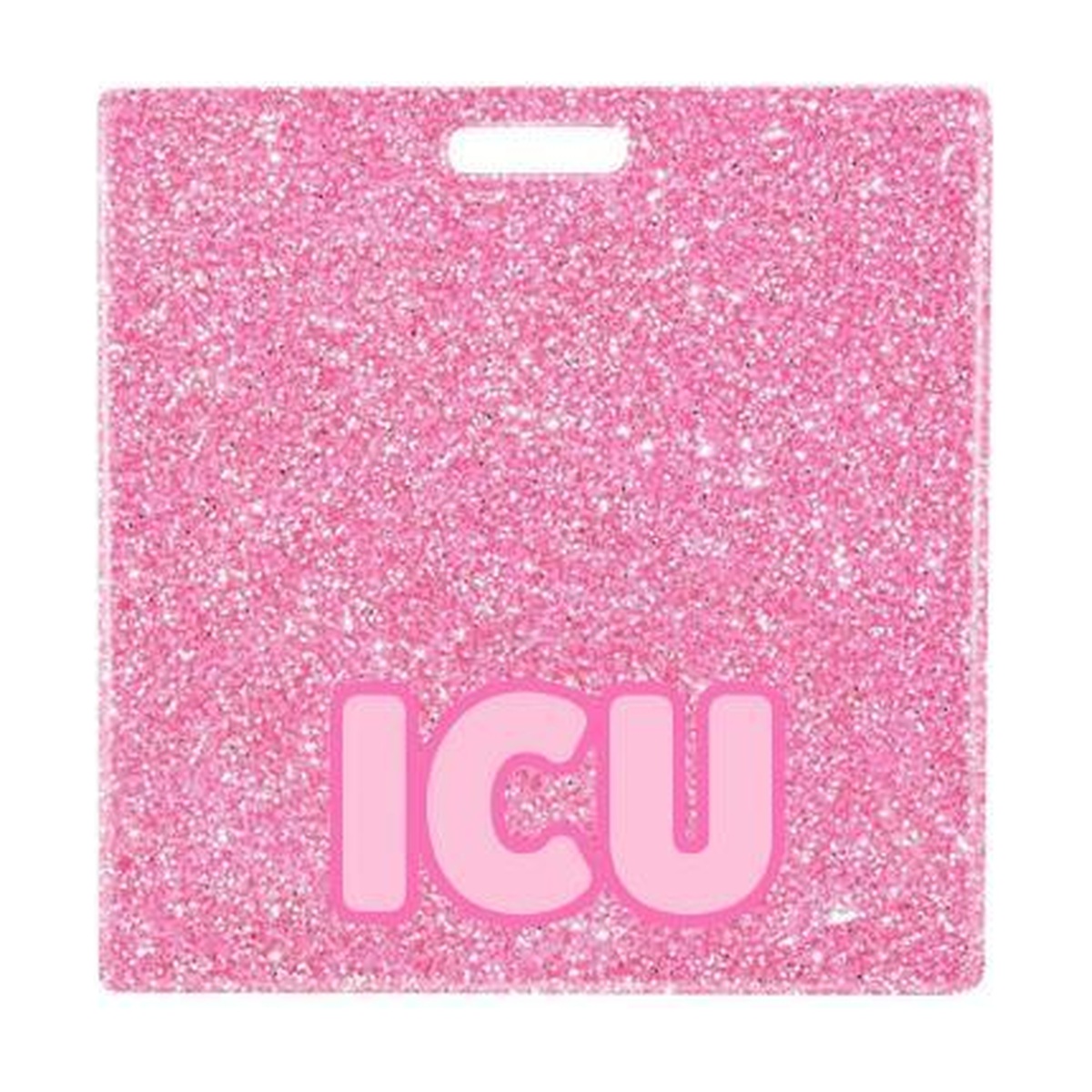 ICU badge buddy card in pink glitter with badge reel