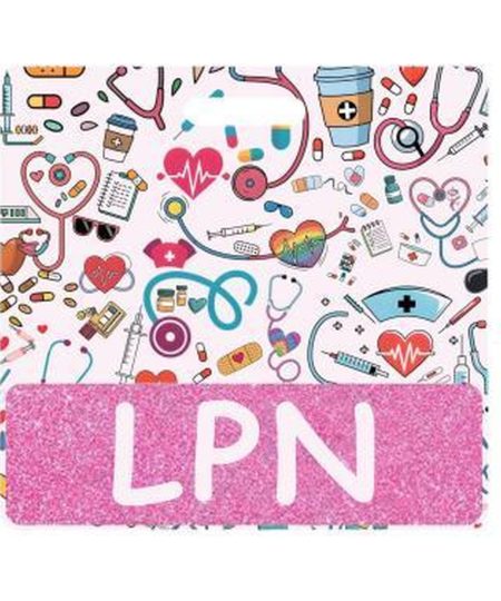 LPN badge buddy card in pink glitter with badge reel