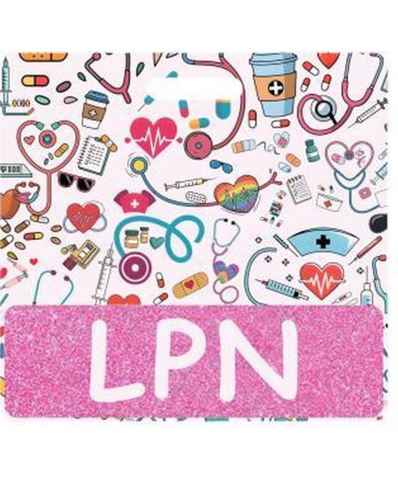 LPN badge buddy card in pink glitter with badge reel