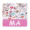 MA badge buddy card in pink glitter with badge reel