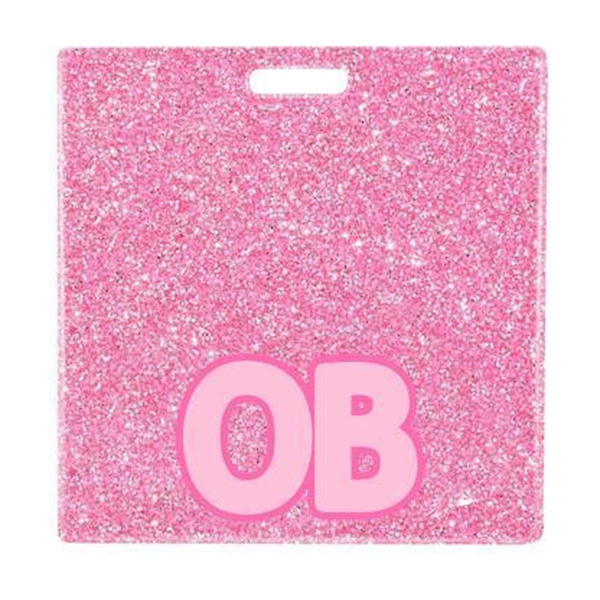 OB badge buddy card in pink glitter with badge reel