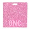 ONC badge buddy card in pink glitter with badge reel