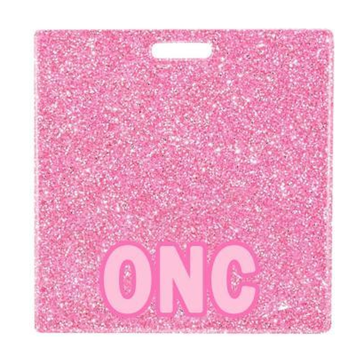 ONC badge buddy card in pink glitter with badge reel