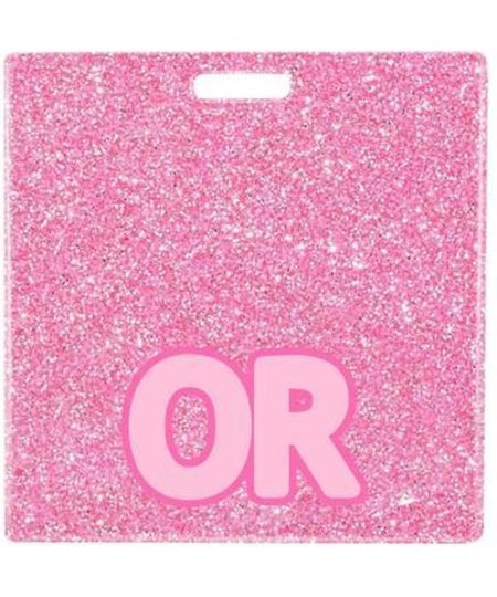 OR badge buddy card in pink glitter with badge reel