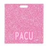 PACU badge buddy card in pink glitter with badge reel