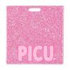 PICU badge buddy card in pink glitter with badge reel