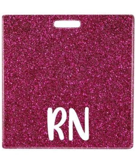 RN badge buddy card in magenta glitter