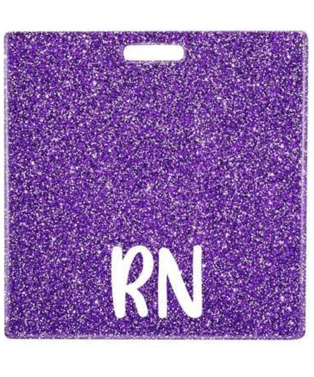 RN badge buddy card in purple glitter
