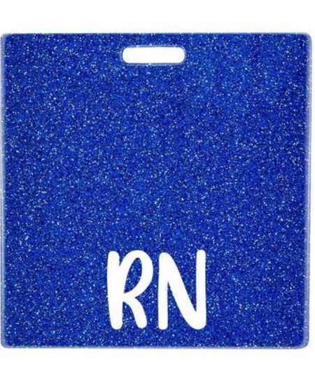 RN badge buddy card in royal blue glitter