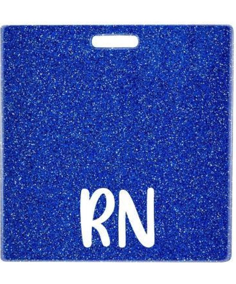 RN badge buddy card in royal blue glitter