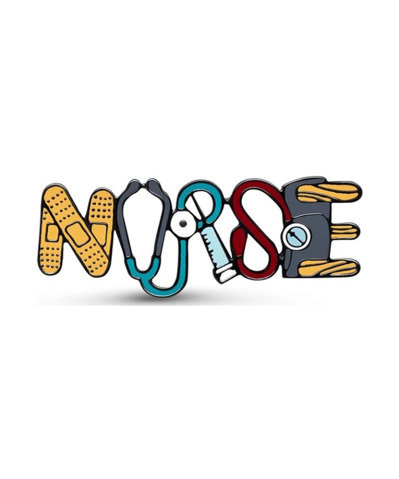 NURSE enamel pin - five joined letters in enamel over black nickel