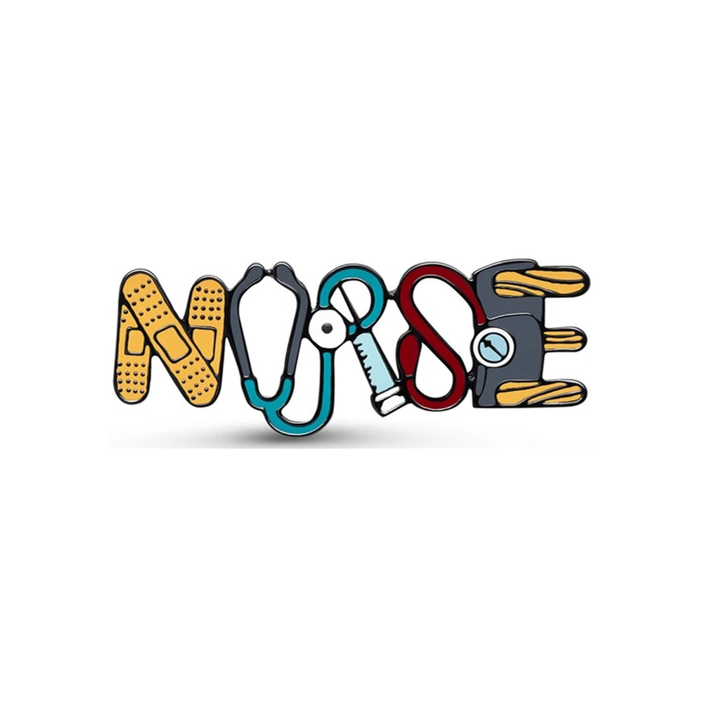 NURSE enamel pin - five joined letters in enamel over black nickel