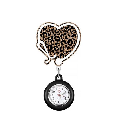 Leopard print heart fob watch with black housing