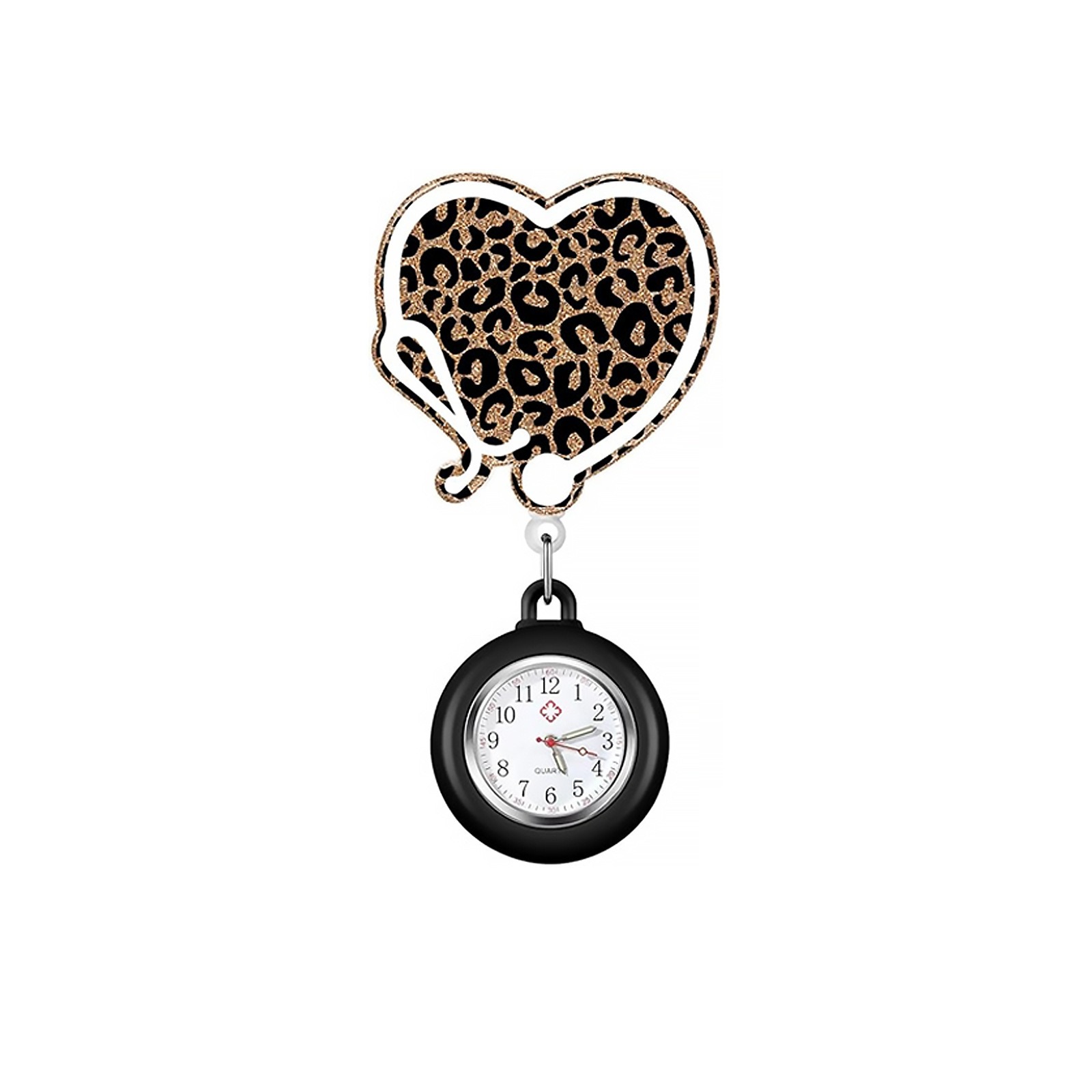 Leopard print heart fob watch with black housing