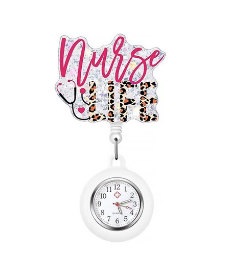 Nurse Life leopard print fob watch with white housing
