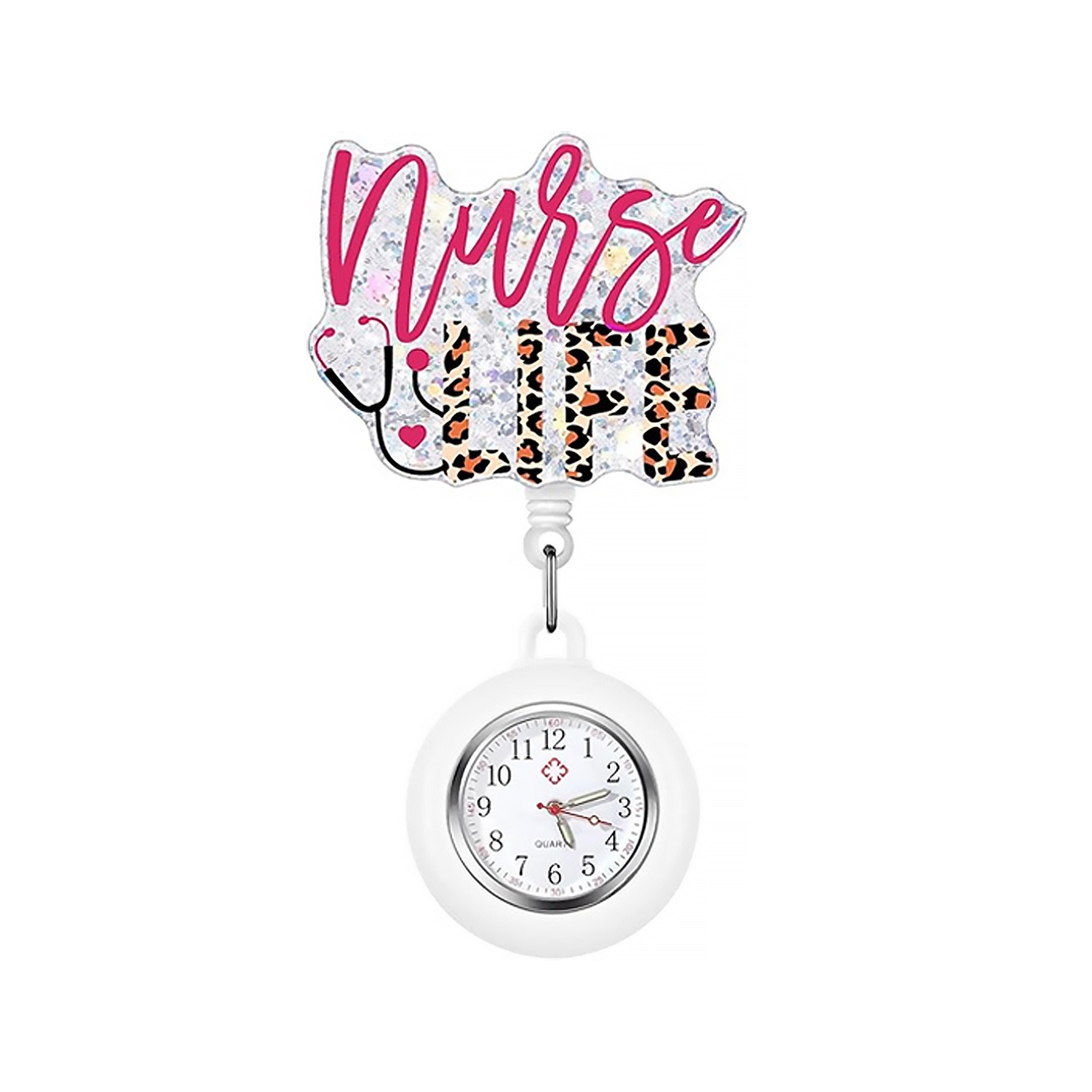 Nurse Life leopard print fob watch with white housing