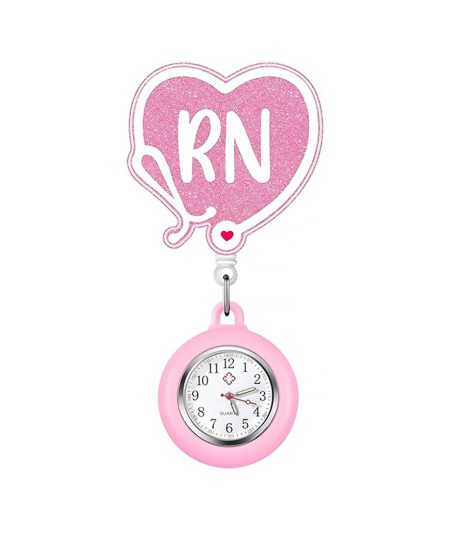 RN pink heart fob watch with pink silicone housing