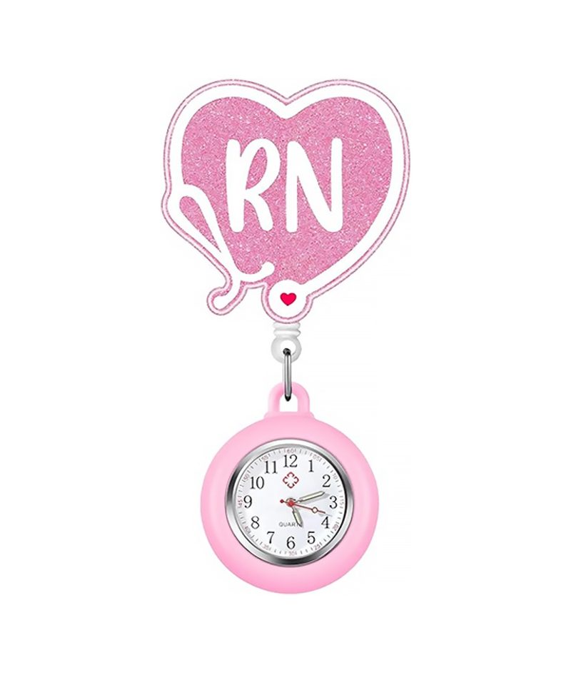 RN pink heart fob watch with pink silicone housing