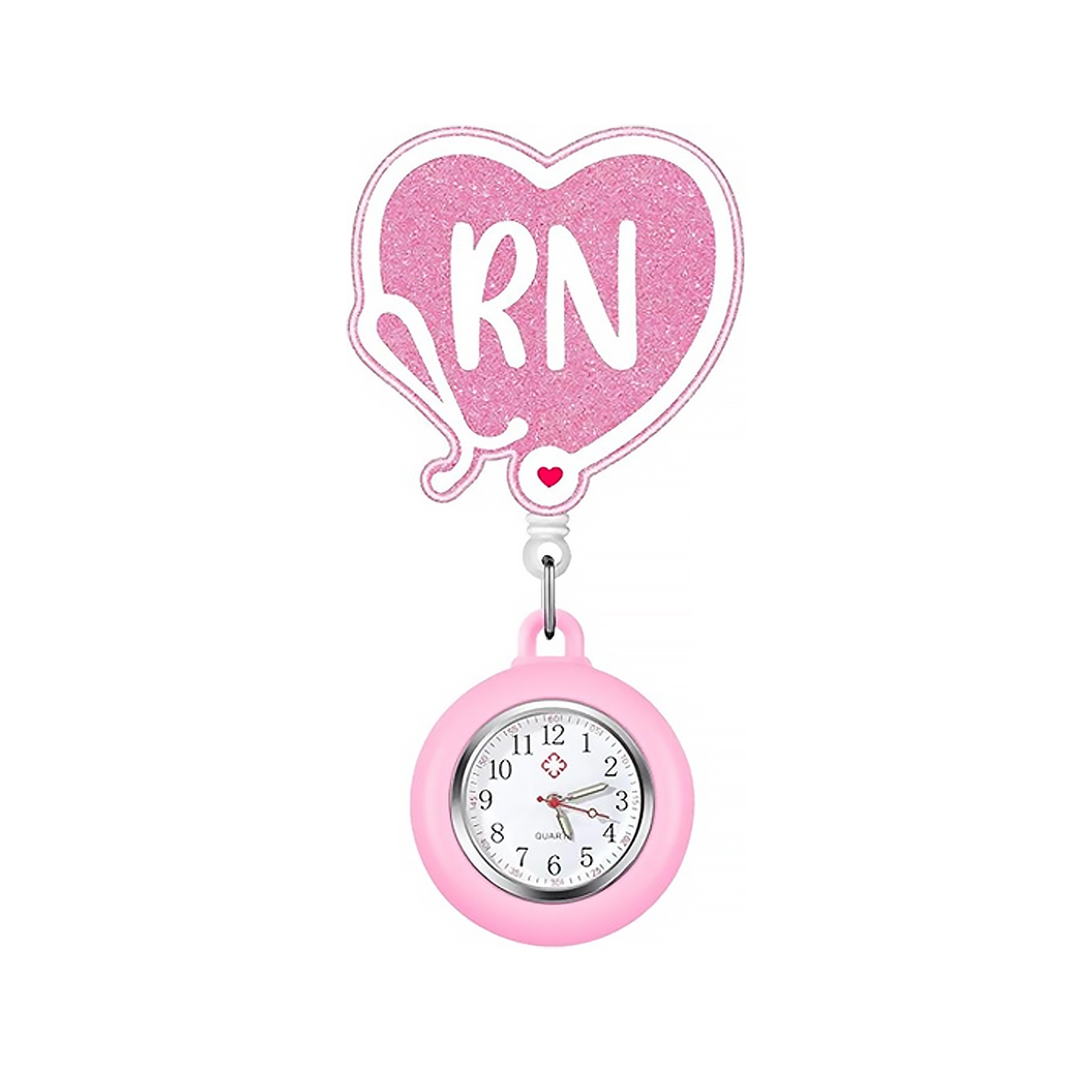 RN pink heart fob watch with pink silicone housing