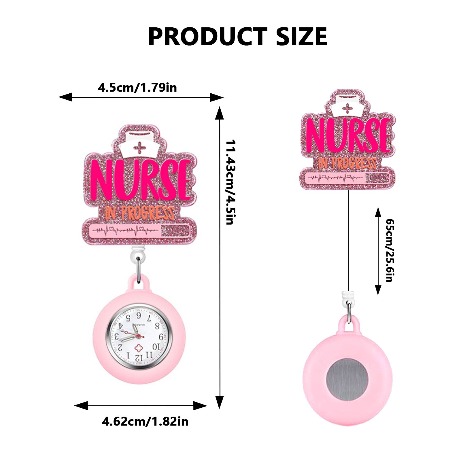 Fob watch size guide - 4.5 by 11.43 centimetres with 65 centimetre reach